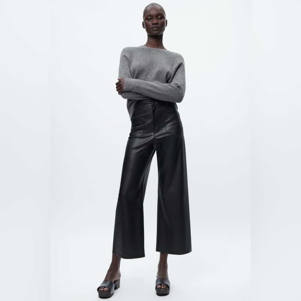 ZARA Wide Leg High Rise Leather Pants Size 2